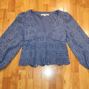 Altar'd State Blue Floral Lace Blouse